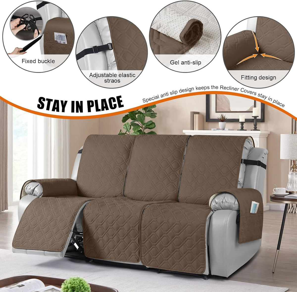 VANSOFY Waterproof Recliner Couch Covers Washable, Dark Gray,3 Seater