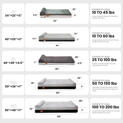 Orthopedic Dog Bed, Slate Grey 50''x36''x10'', Memory Foam