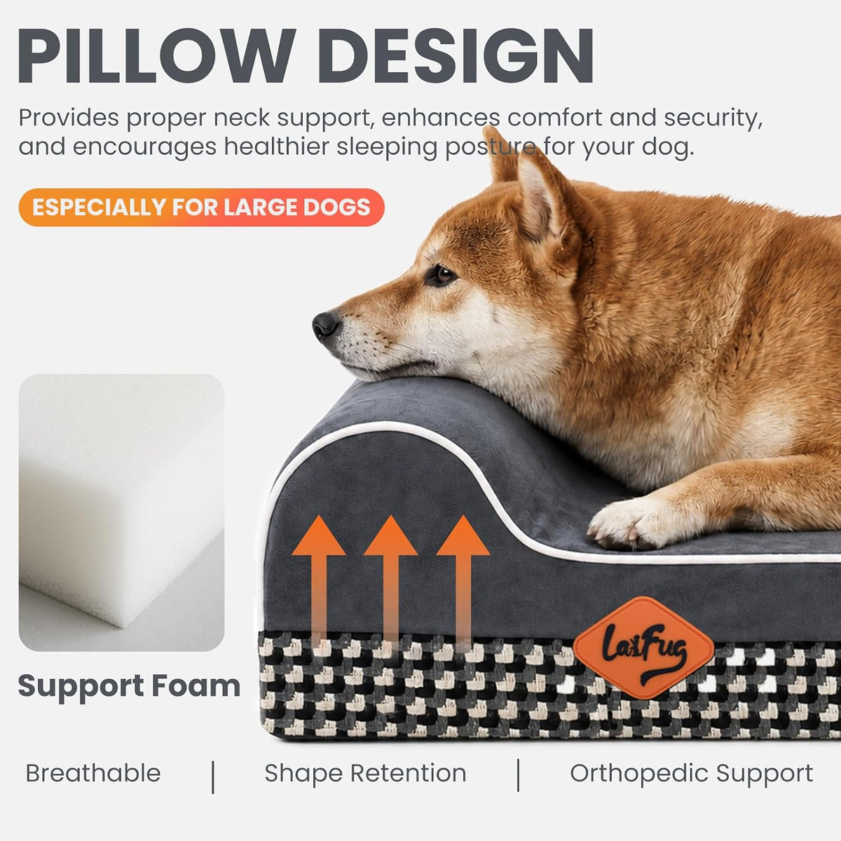 Orthopedic Dog Bed, Slate Grey 50''x36''x10'', Memory Foam