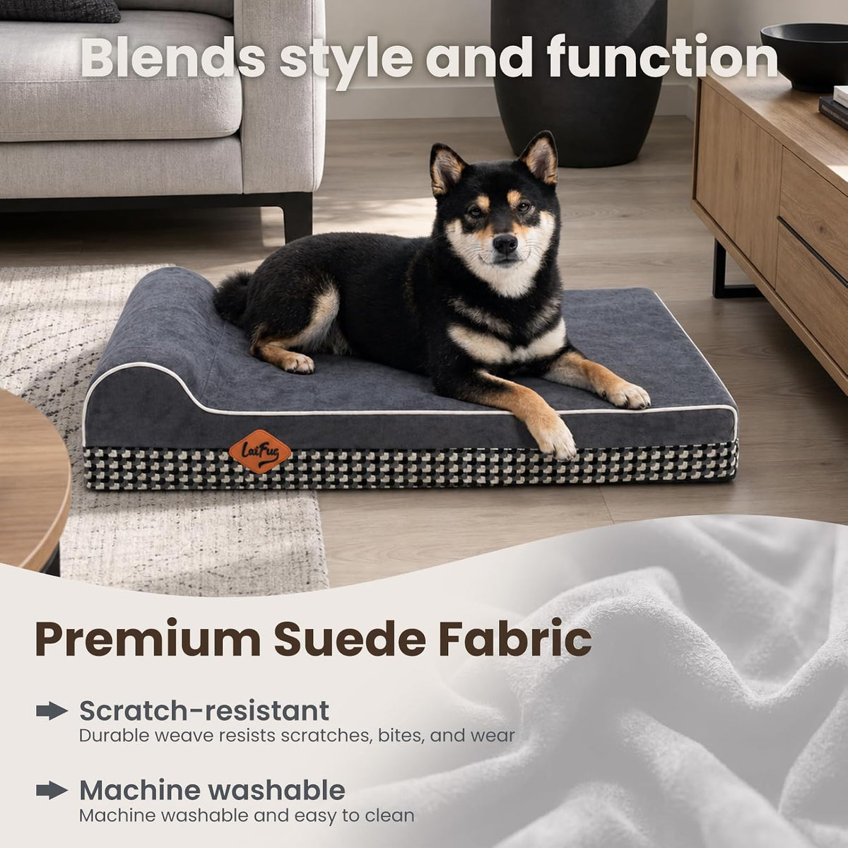 Orthopedic Dog Bed, Slate Grey 50''x36''x10'', Memory Foam