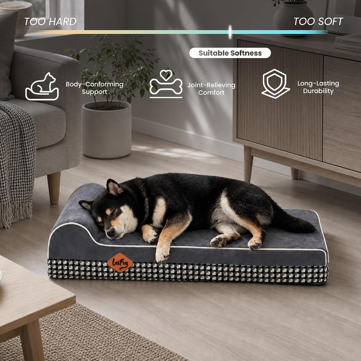 Orthopedic Dog Bed, Slate Grey 50''x36''x10'', Memory Foam