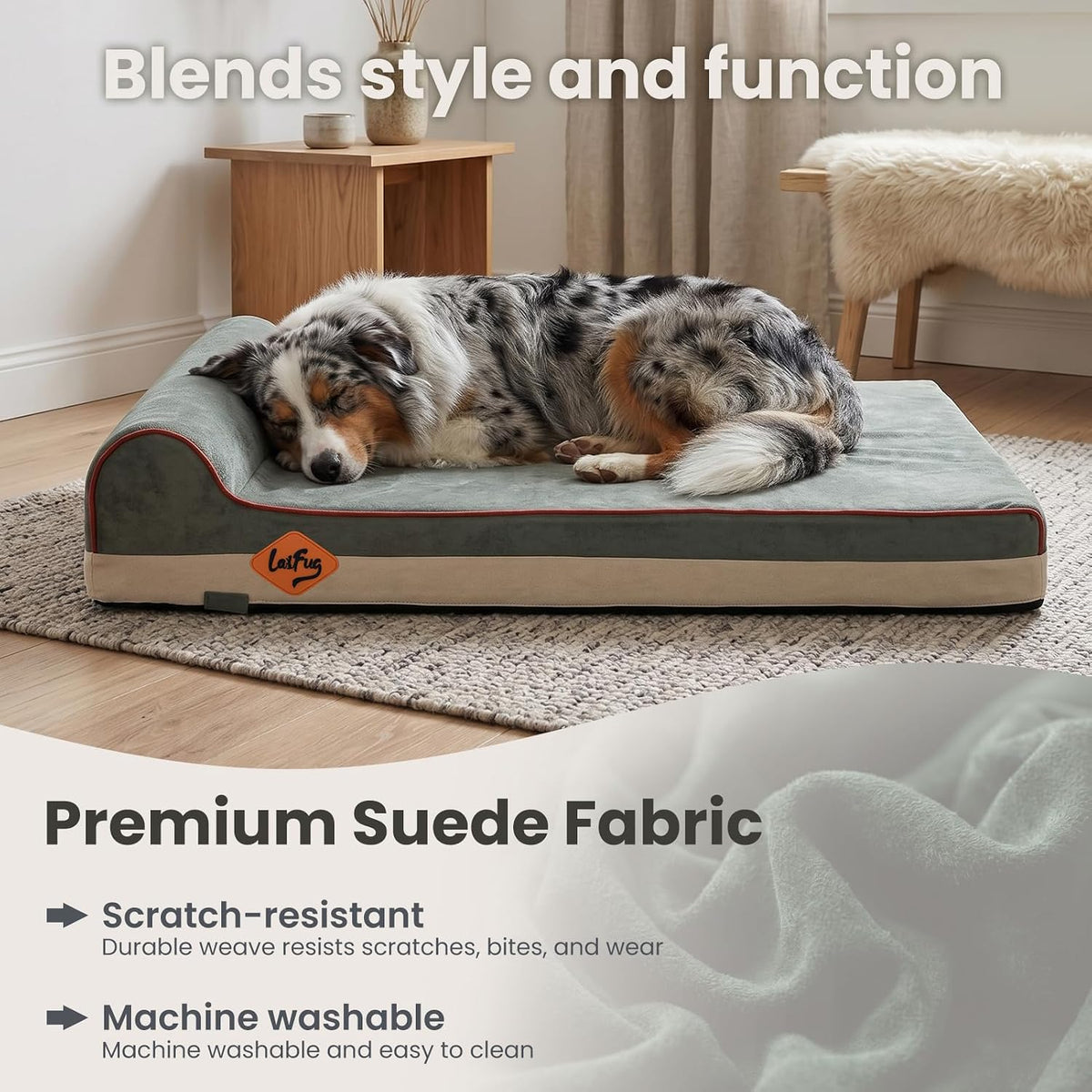 Orthopedic Dog Bed, Slate Grey 50''x36''x10'', Memory Foam