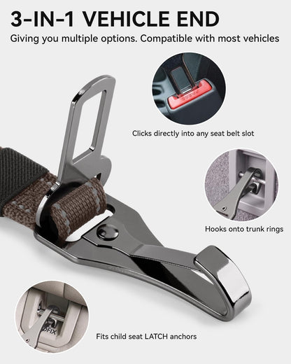 3-in-1 Bungee Dog Seat Belt for Car, Medium and Large Dogs, Black