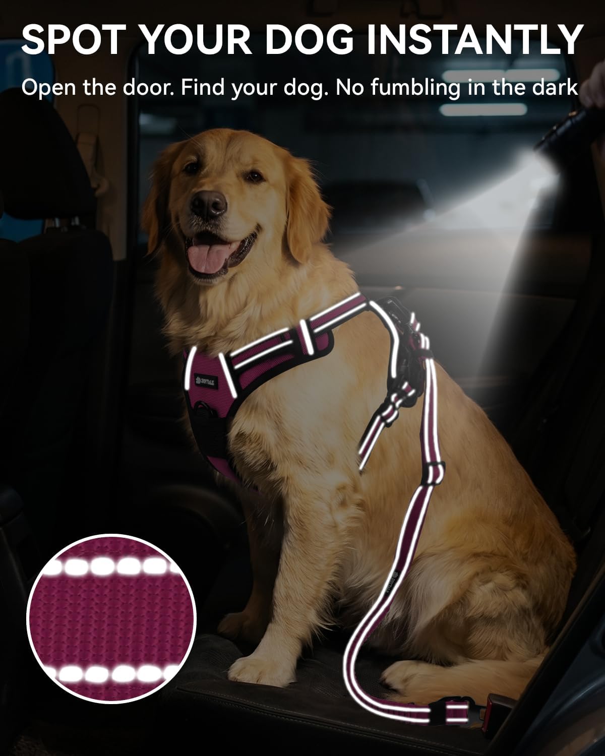3-in-1 Bungee Dog Seat Belt for Car, Medium and Large Dogs, Black
