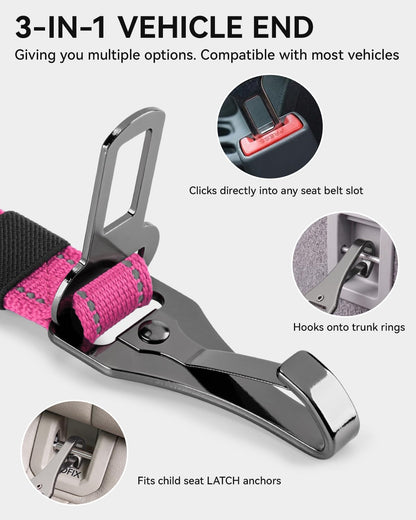 3-in-1 Bungee Dog Seat Belt for Car, Medium and Large Dogs, Black
