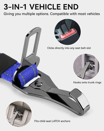 3-in-1 Bungee Dog Seat Belt for Car, Medium and Large Dogs, Black