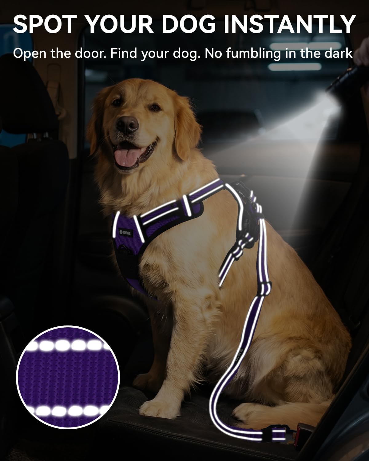 3-in-1 Bungee Dog Seat Belt for Car, Medium and Large Dogs, Black