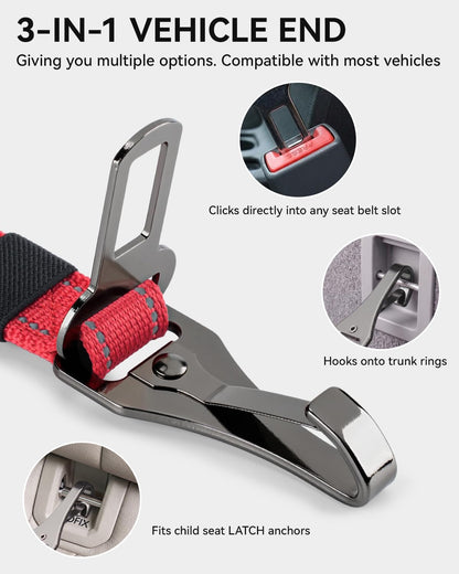 3-in-1 Bungee Dog Seat Belt for Car, Medium and Large Dogs, Black