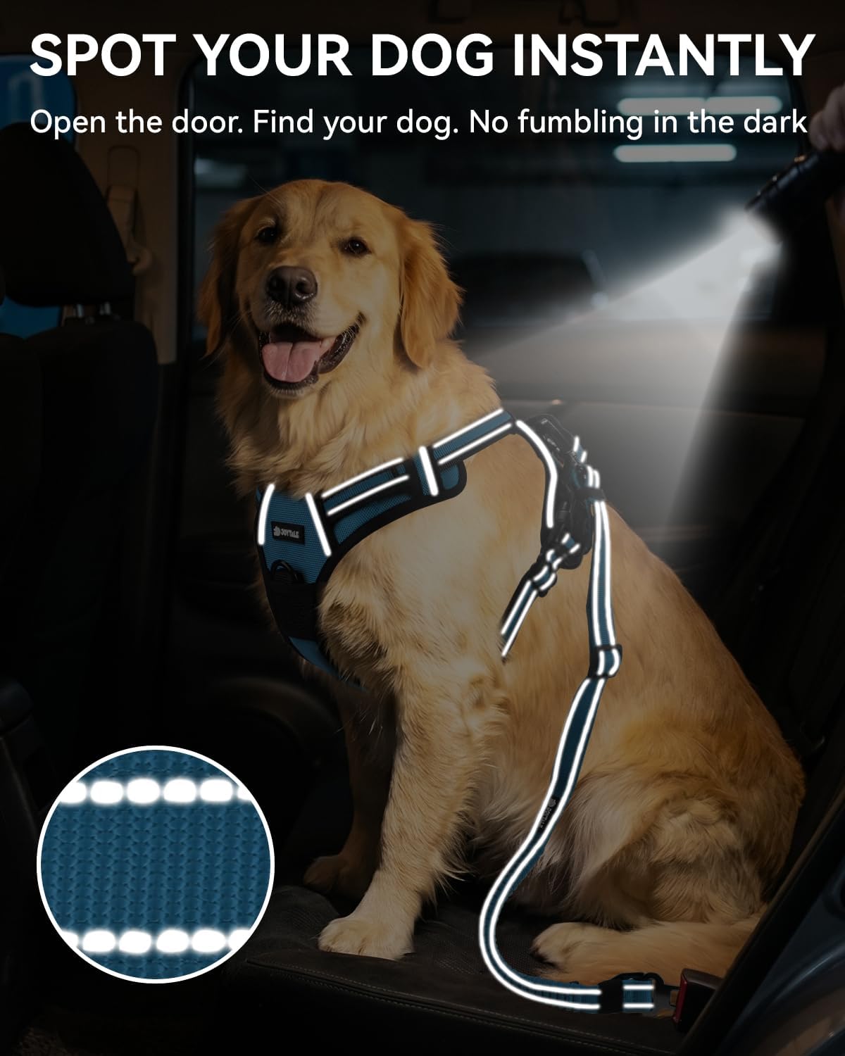 3-in-1 Bungee Dog Seat Belt for Car, Medium and Large Dogs, Black
