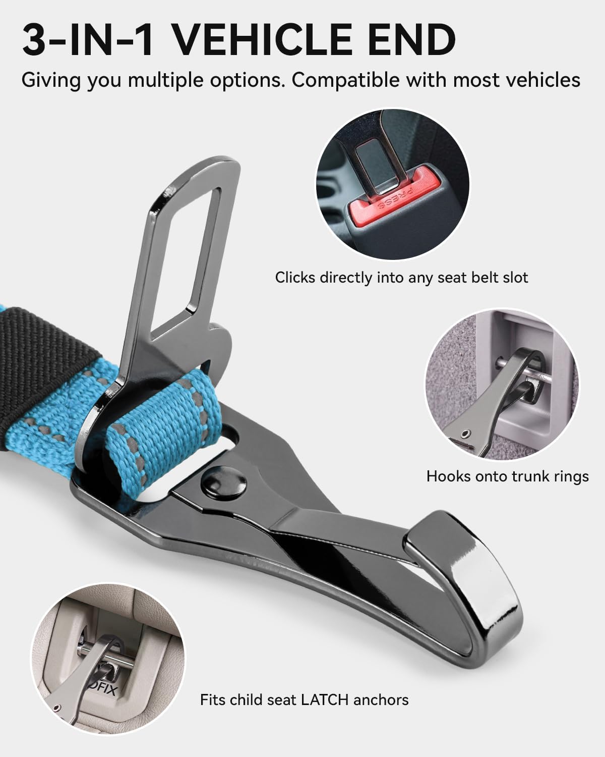 3-in-1 Bungee Dog Seat Belt for Car, Medium and Large Dogs, Black