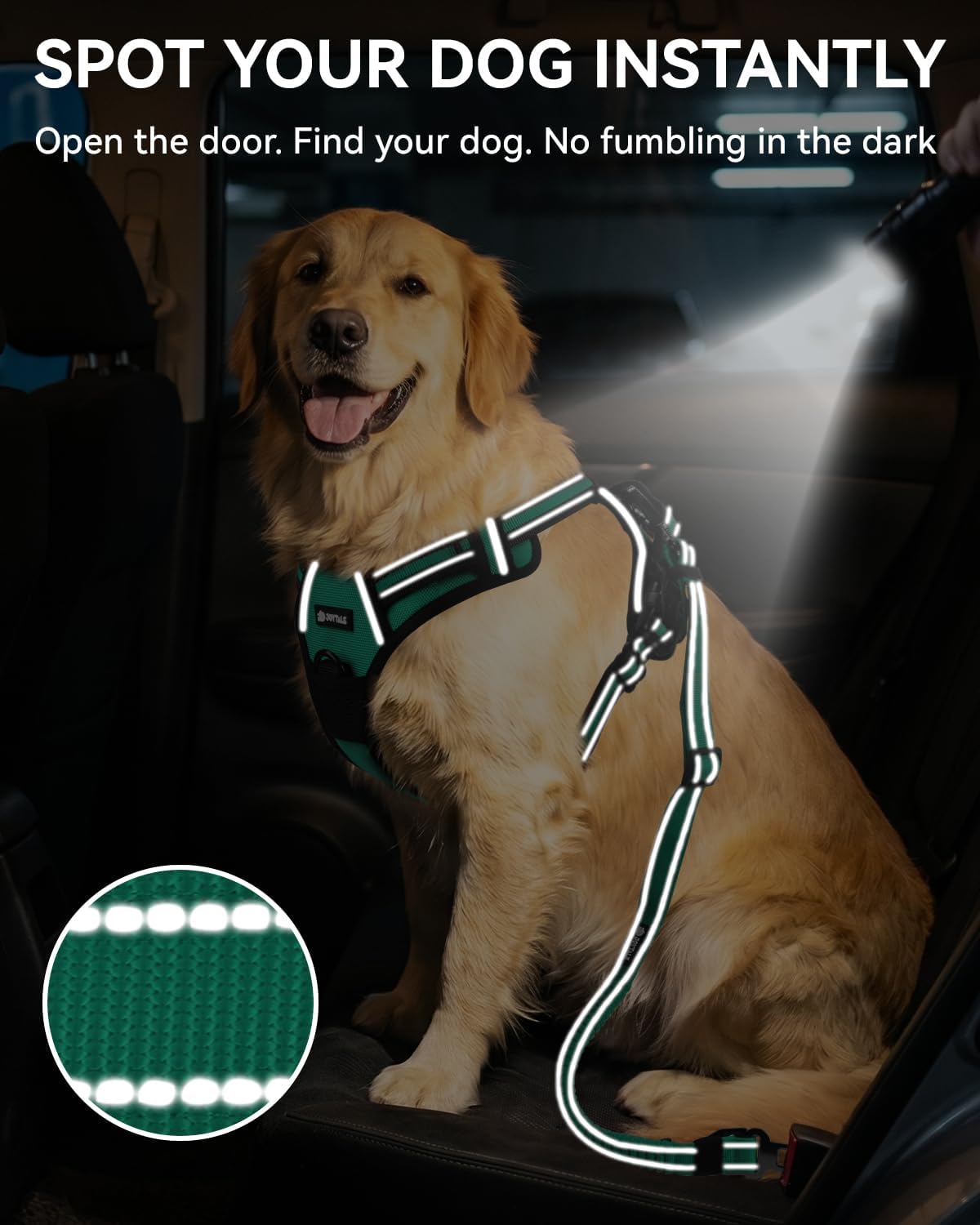 3-in-1 Bungee Dog Seat Belt for Car, Medium and Large Dogs, Black