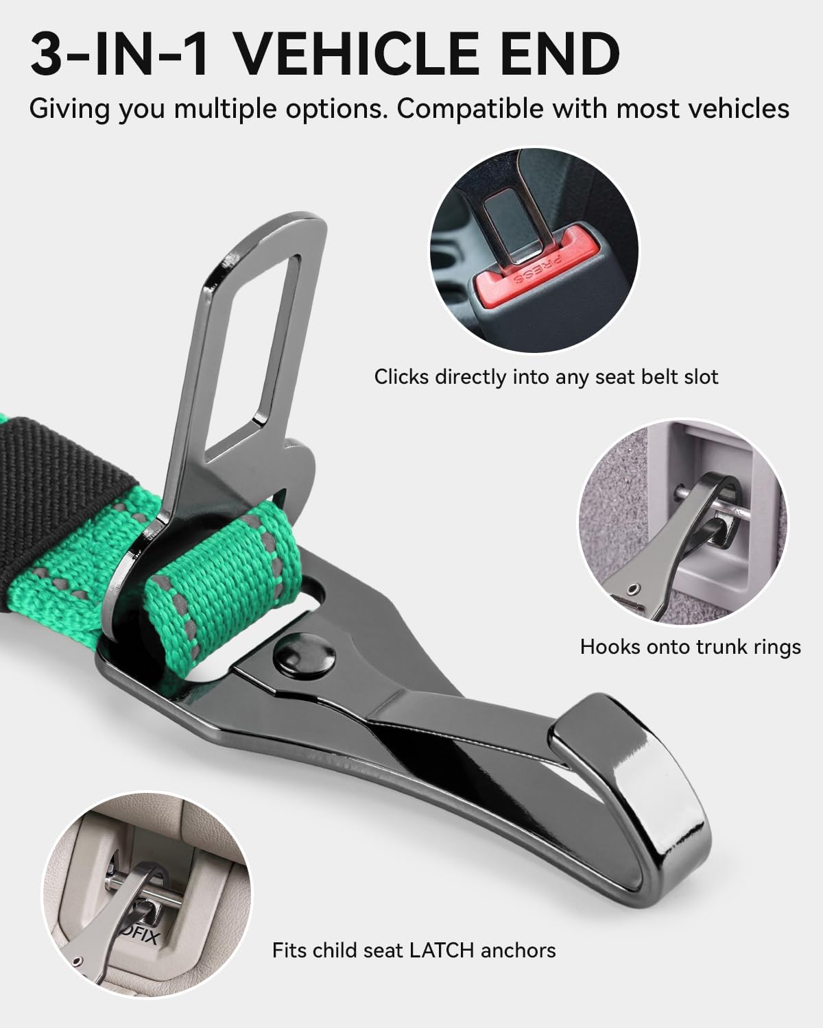 3-in-1 Bungee Dog Seat Belt for Car, Medium and Large Dogs, Black