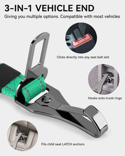 3-in-1 Bungee Dog Seat Belt for Car, Medium and Large Dogs, Black