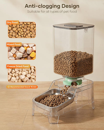Automatic Dog Feeder with Elevated Stand - 7L Cat Food Dispenser with Large Food Tray, Timed Auto Cat Feeder for Dry Food, 6 Meals Per Day, No-Jam, Freshness Design, Detachable for Easy Clean
