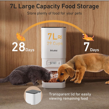Automatic Dog Feeder with Elevated Stand - 7L Cat Food Dispenser with Large Food Tray, Timed Auto Cat Feeder for Dry Food, 6 Meals Per Day, No-Jam, Freshness Design, Detachable for Easy Clean