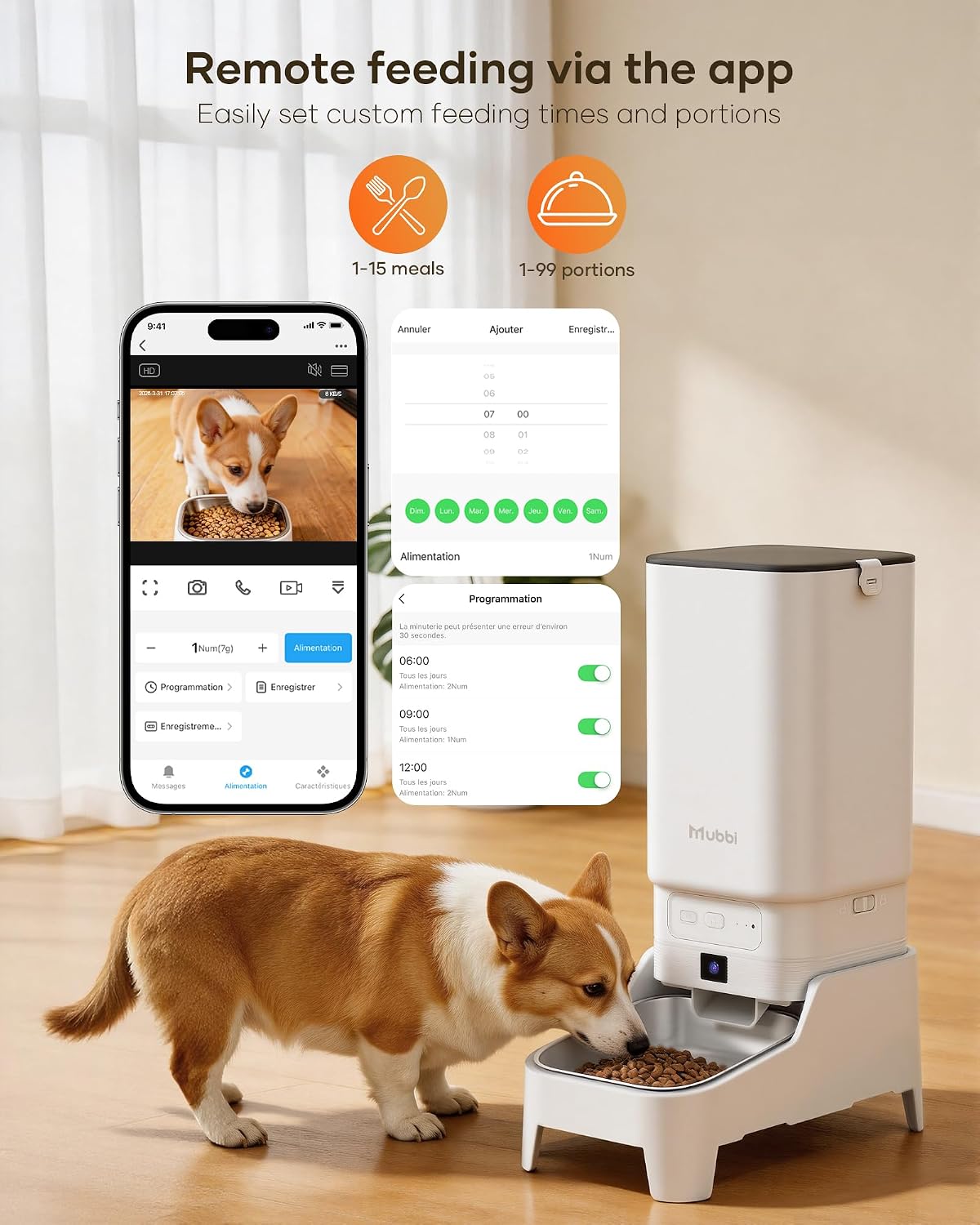 Automatic Dog Feeder with Elevated Stand - 7L Cat Food Dispenser with Large Food Tray, Timed Auto Cat Feeder for Dry Food, 6 Meals Per Day, No-Jam, Freshness Design, Detachable for Easy Clean