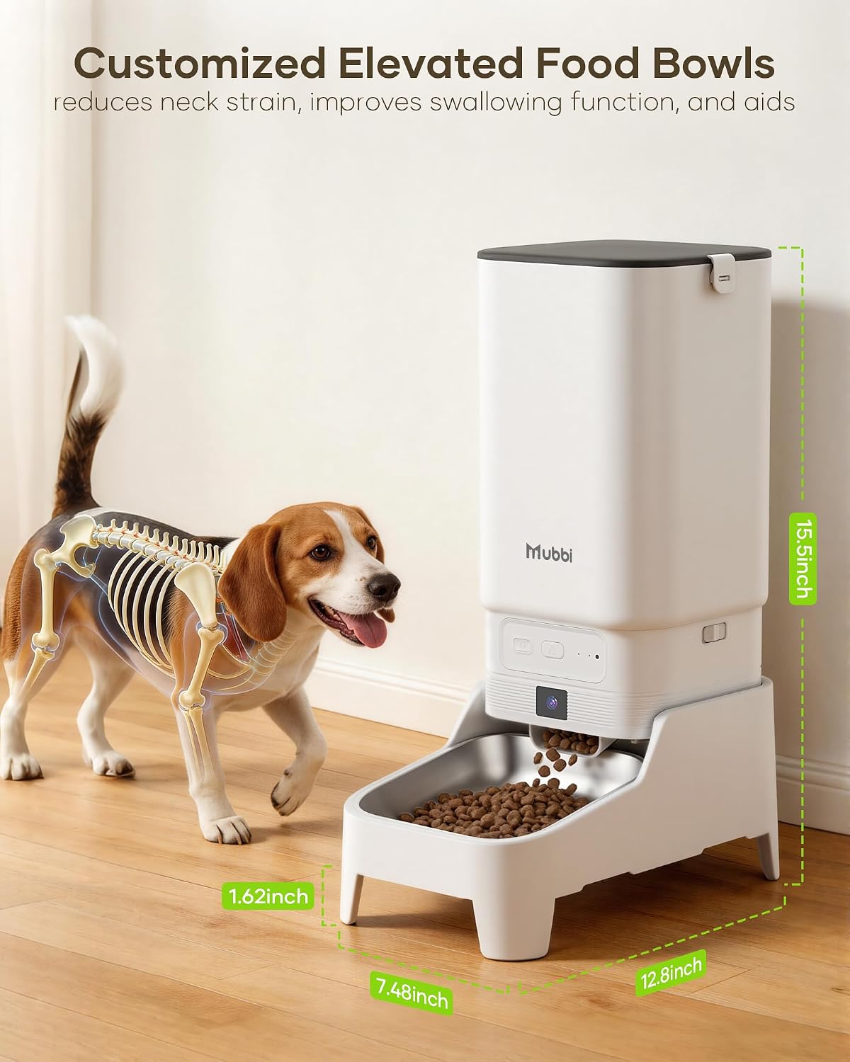 Automatic Dog Feeder with Elevated Stand - 7L Cat Food Dispenser with Large Food Tray, Timed Auto Cat Feeder for Dry Food, 6 Meals Per Day, No-Jam, Freshness Design, Detachable for Easy Clean