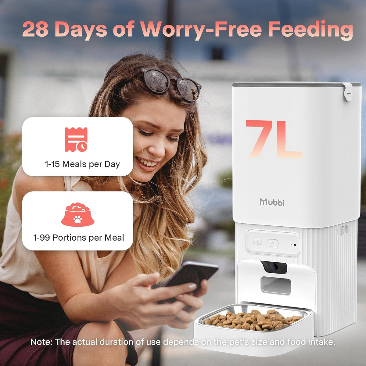 Automatic Dog Feeder with Elevated Stand - 7L Cat Food Dispenser with Large Food Tray, Timed Auto Cat Feeder for Dry Food, 6 Meals Per Day, No-Jam, Freshness Design, Detachable for Easy Clean