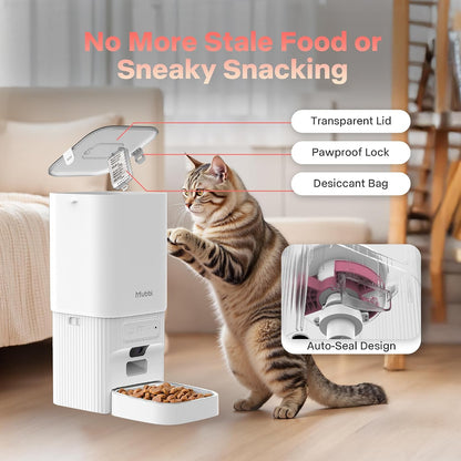 Automatic Dog Feeder with Elevated Stand - 7L Cat Food Dispenser with Large Food Tray, Timed Auto Cat Feeder for Dry Food, 6 Meals Per Day, No-Jam, Freshness Design, Detachable for Easy Clean