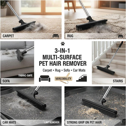 – 3 in 1 Pet Hair Removal Pro Life Carpet Rake with Adjustable Handle – Heavy Duty Dog & Cat Hair Remover for Carpet, Rug, Couch & Furniture – Reusable Lint Scraper Tool