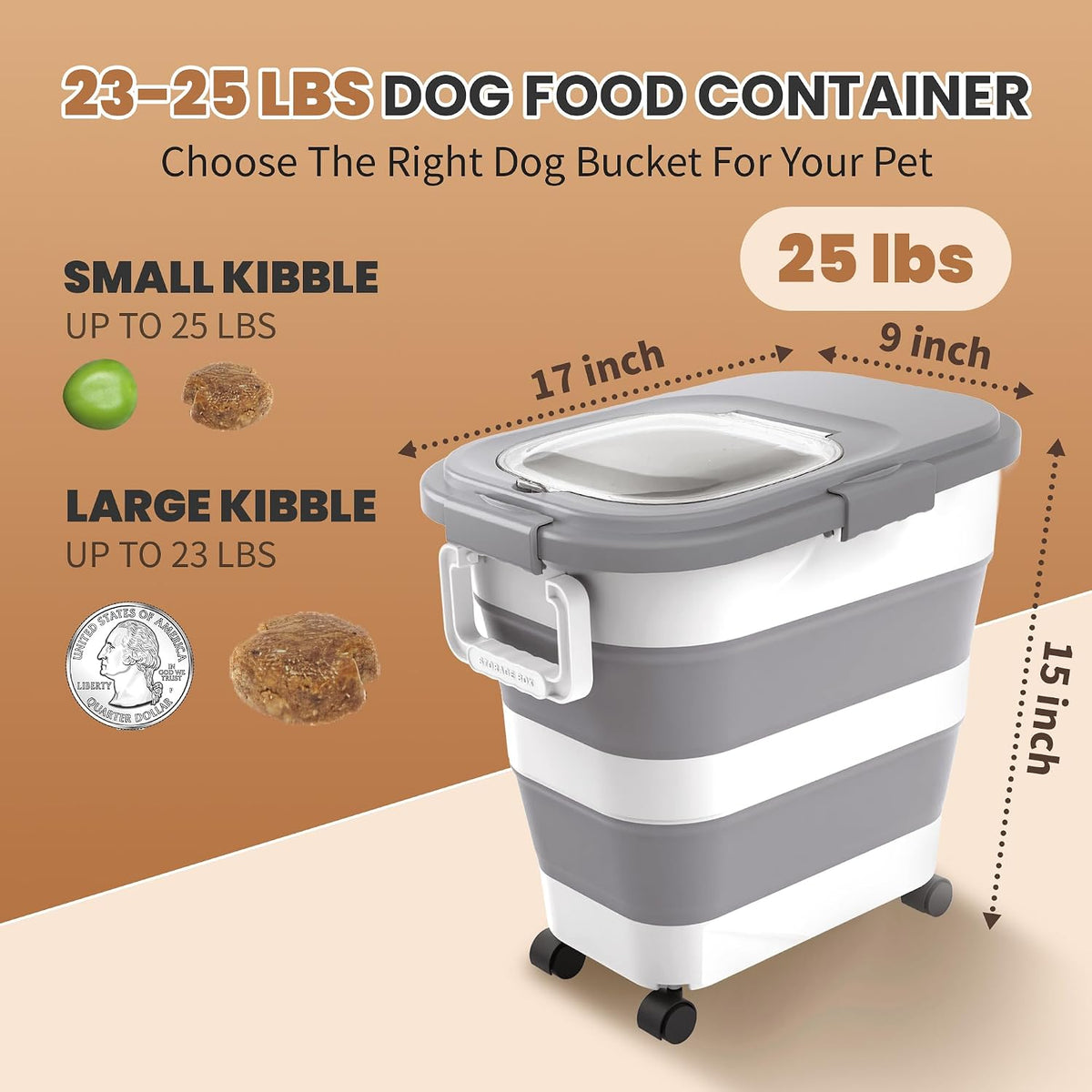 23-25Lbs Airtight Dog Food Storage Container,Collapsible Dog Food Container