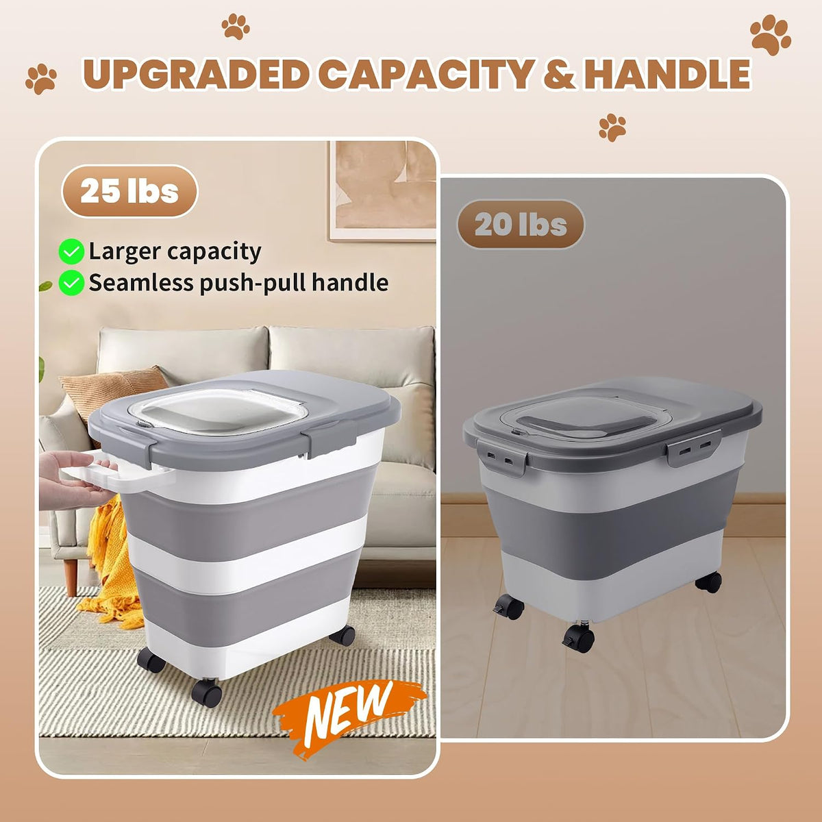 23-25Lbs Airtight Dog Food Storage Container,Collapsible Dog Food Container