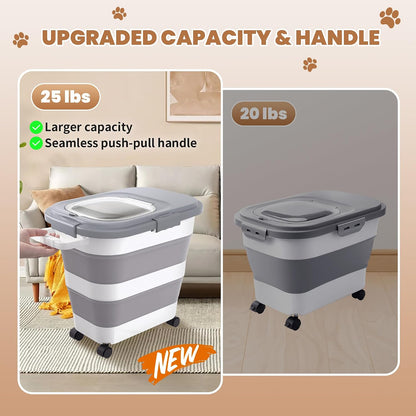 23-25Lbs Airtight Dog Food Storage Container,Collapsible Dog Food Container