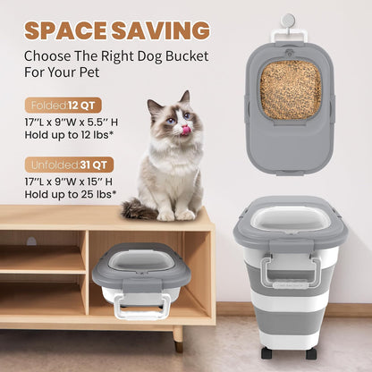 23-25Lbs Airtight Dog Food Storage Container,Collapsible Dog Food Container