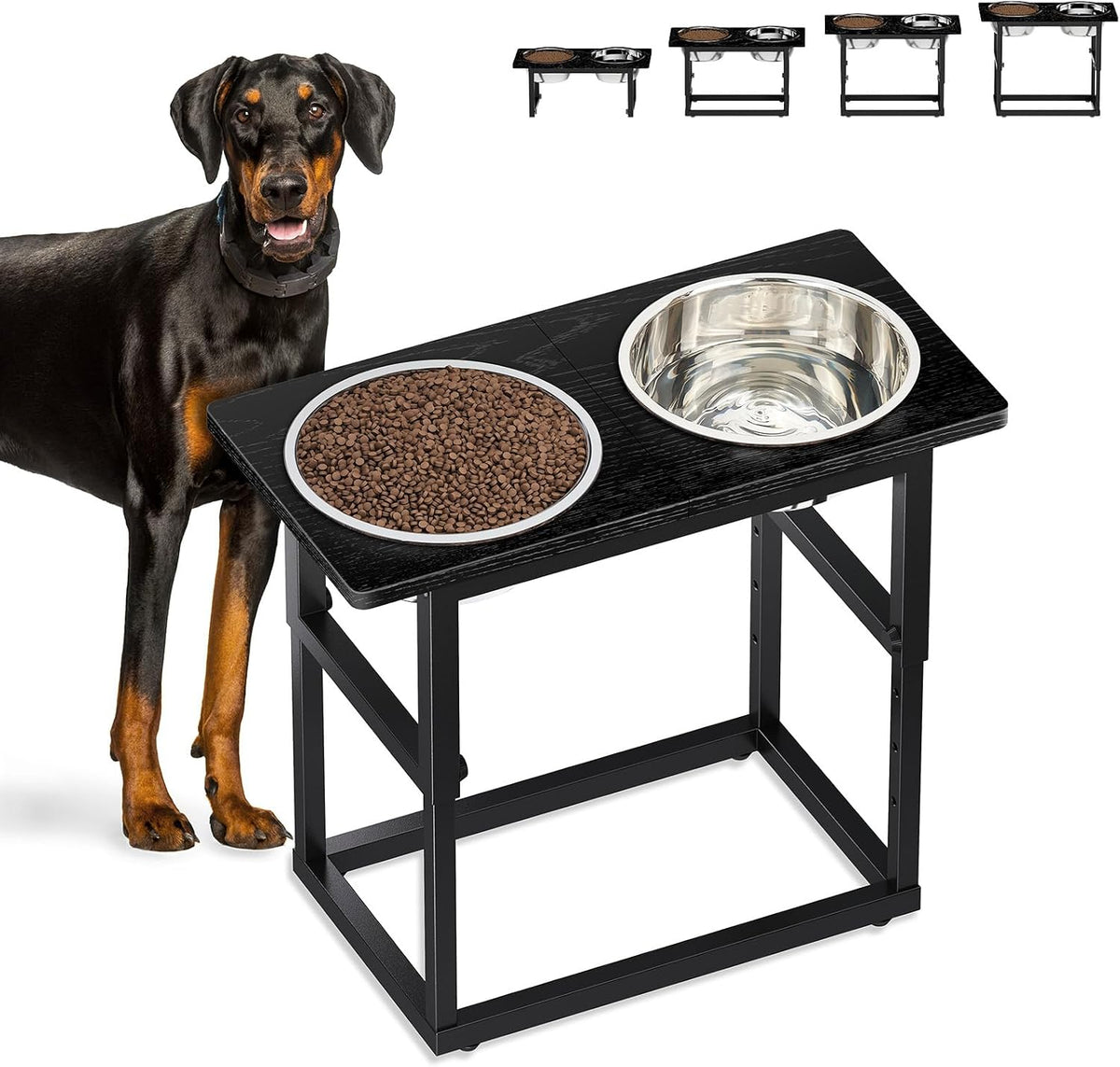 Zarler Elevated Dog Bowls for X-Large and Large Breed, 5 Adjustable Heights from 8.2'' - 17.3'', 2 Stainless Steel Bowls, 8.2'',11.8'',13.7'',15.7'',17.3'' Raised Dogs Food Bowl Stand