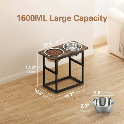 Zarler Elevated Dog Bowls for X-Large and Large Breed, 5 Adjustable Heights from 8.2'' - 17.3'', 2 Stainless Steel Bowls, 8.2'',11.8'',13.7'',15.7'',17.3'' Raised Dogs Food Bowl Stand