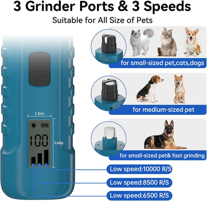 PAPIFFEED Dog Nail Grinder with LCD Display – Quiet Electric Nail Trimmer with Dual LED Light, Safe for Black & Thick Nails, Rechargeable for Small Medium Large Dogs & Cats (Blue)