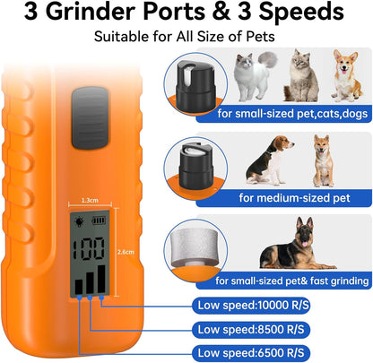 PAPIFFEED Dog Nail Grinder with LCD Display – Quiet Electric Nail Trimmer with Dual LED Light, Safe for Black & Thick Nails, Rechargeable for Small Medium Large Dogs & Cats (Blue)