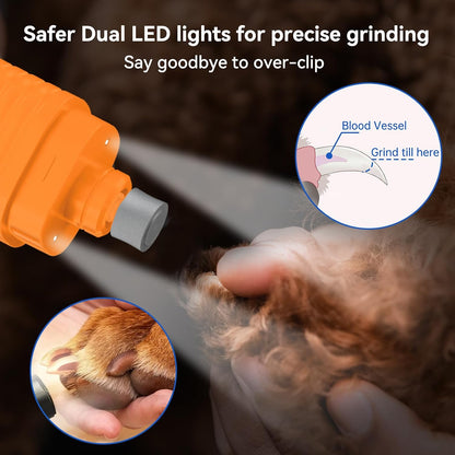 PAPIFFEED Dog Nail Grinder with LCD Display – Quiet Electric Nail Trimmer with Dual LED Light, Safe for Black & Thick Nails, Rechargeable for Small Medium Large Dogs & Cats (Blue)