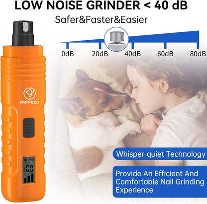 PAPIFFEED Dog Nail Grinder with LCD Display – Quiet Electric Nail Trimmer with Dual LED Light, Safe for Black & Thick Nails, Rechargeable for Small Medium Large Dogs & Cats (Blue)