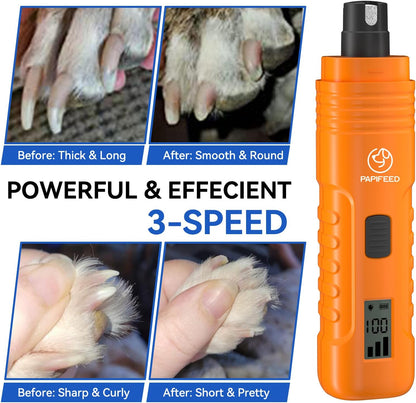 PAPIFFEED Dog Nail Grinder with LCD Display – Quiet Electric Nail Trimmer with Dual LED Light, Safe for Black & Thick Nails, Rechargeable for Small Medium Large Dogs & Cats (Blue)
