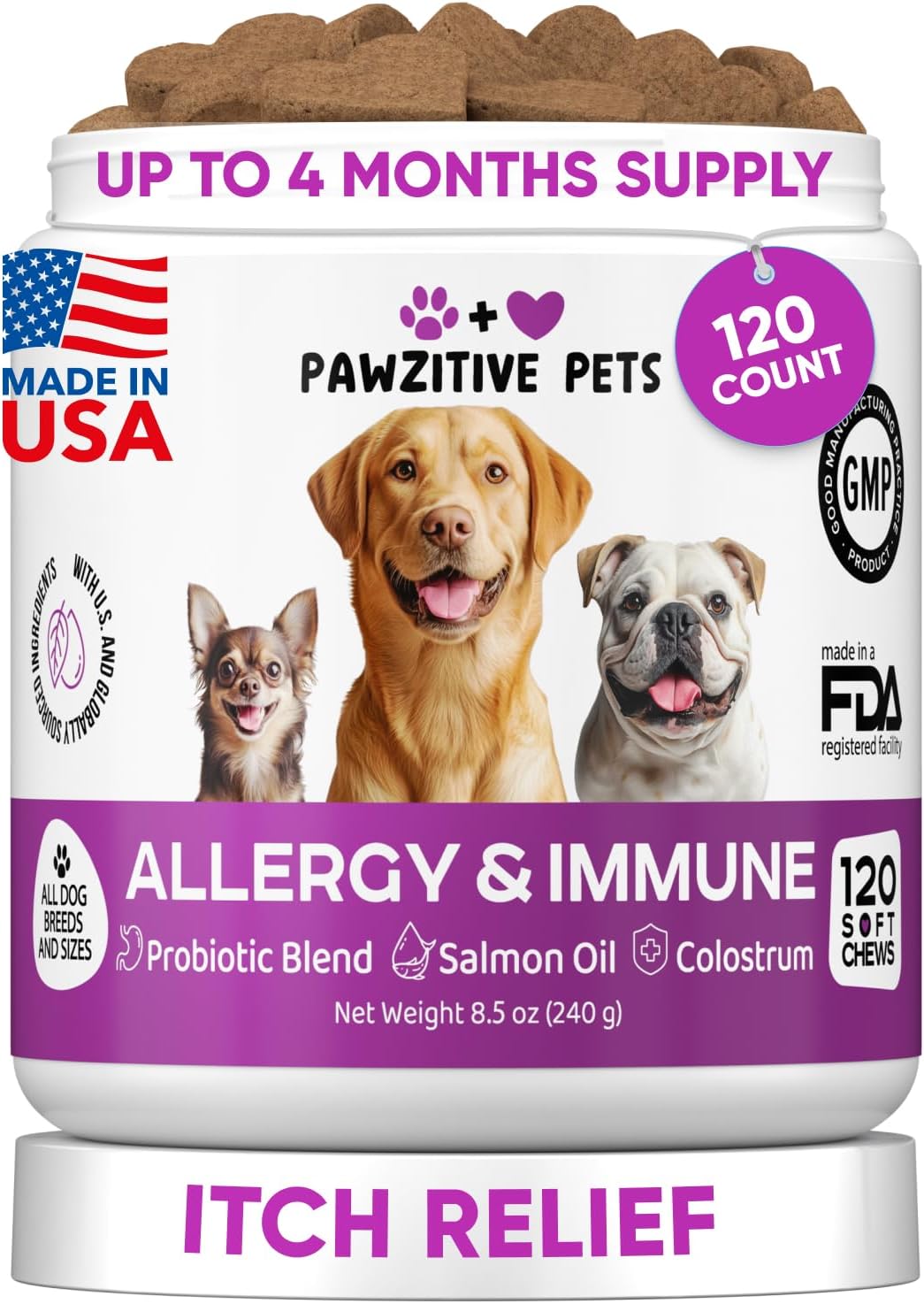 Chewable Flea and Tick Prevention for Dogs - 120 Soft Chews Made in USA - Oral Flea and Tick Control Pills for Small, Medium, Large Dogs and Puppies - Skin and Coat Supplement Treats for All Breeds