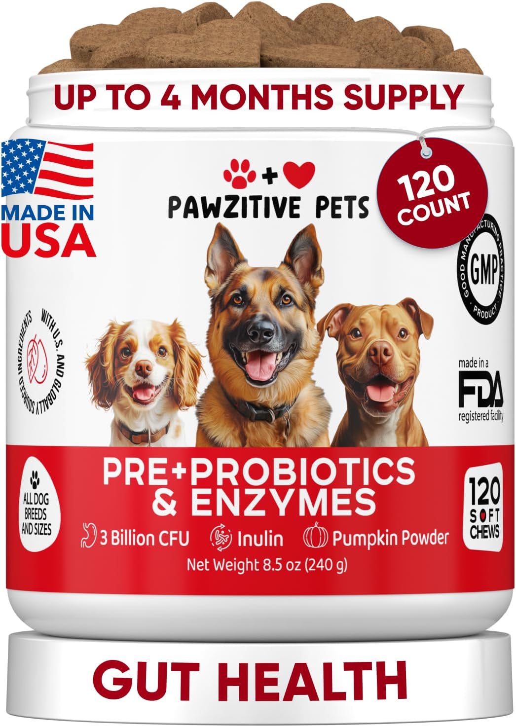 Chewable Flea and Tick Prevention for Dogs - 120 Soft Chews Made in USA - Oral Flea and Tick Control Pills for Small, Medium, Large Dogs and Puppies - Skin and Coat Supplement Treats for All Breeds