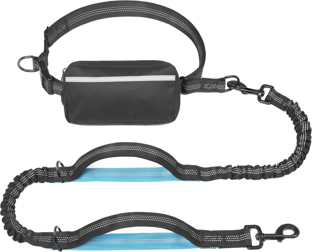 Hands Free Dog Leash with Zipper Pouch, Large, 25-120 lbs, Black