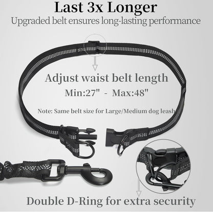 Hands Free Dog Leash with Zipper Pouch, Large, 25-120 lbs, Black