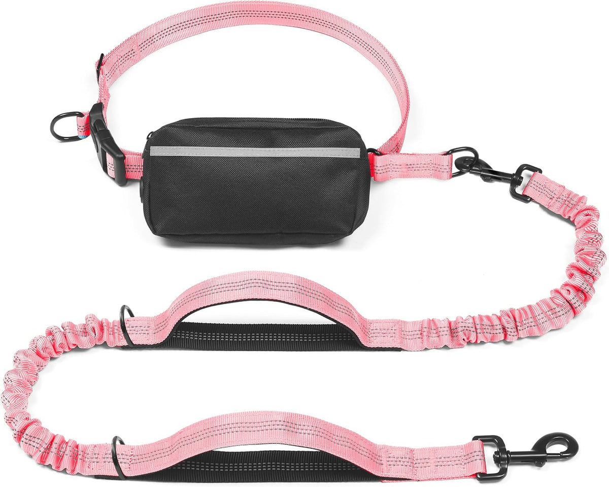 Hands Free Dog Leash with Zipper Pouch, Large, 25-120 lbs, Black
