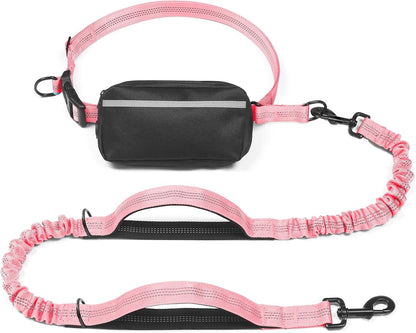 Hands Free Dog Leash with Zipper Pouch, Large, 25-120 lbs, Black