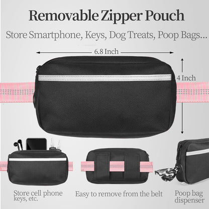 Hands Free Dog Leash with Zipper Pouch, Large, 25-120 lbs, Black