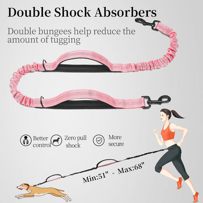 Hands Free Dog Leash with Zipper Pouch, Large, 25-120 lbs, Black