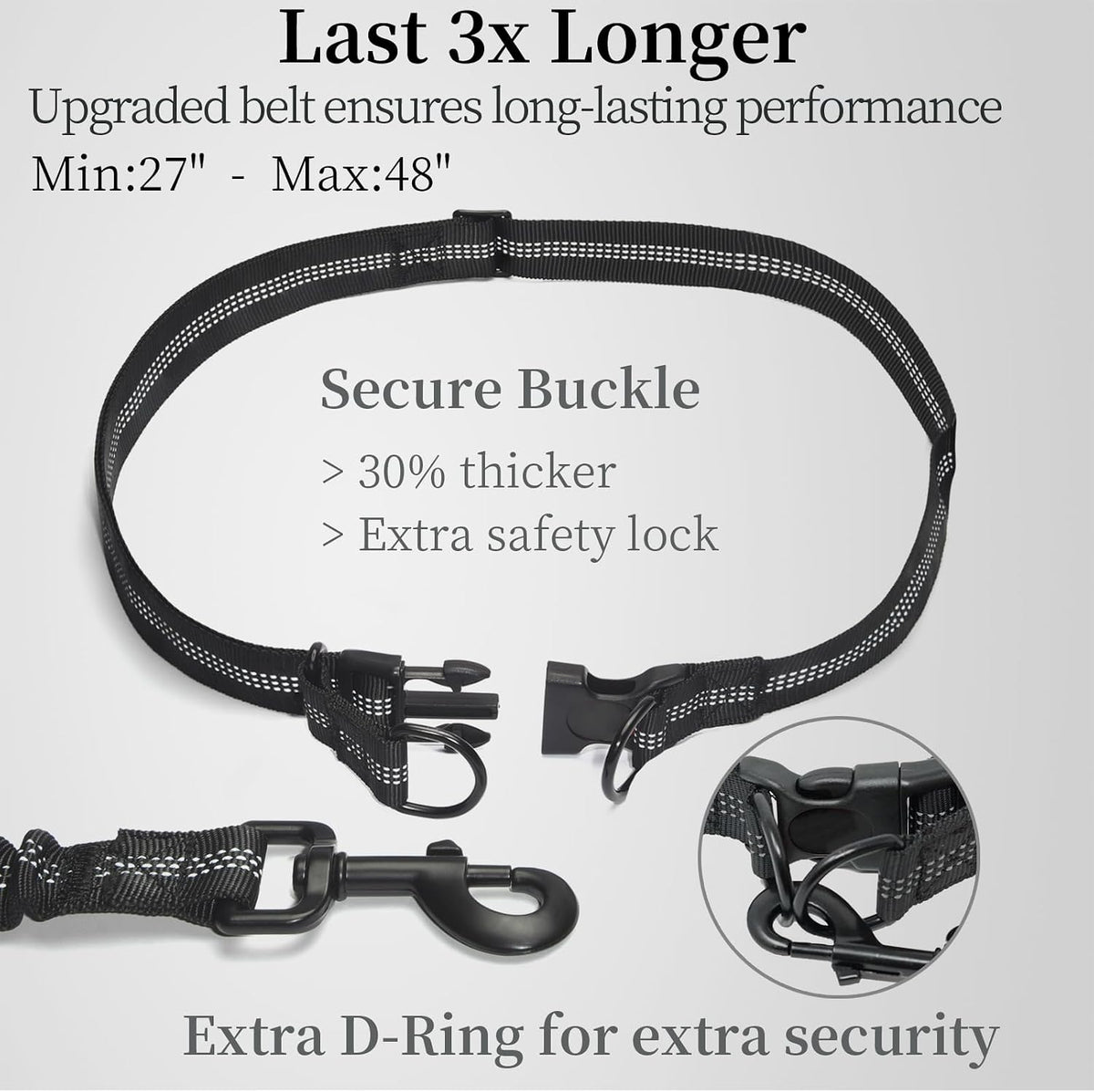 Hands Free Dog Leash with Zipper Pouch, Large, 25-120 lbs, Black