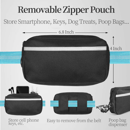 Hands Free Dog Leash with Zipper Pouch, Large, 25-120 lbs, Black