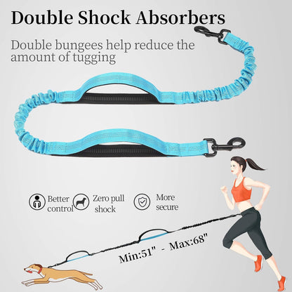 Hands Free Dog Leash with Zipper Pouch, Large, 25-120 lbs, Black