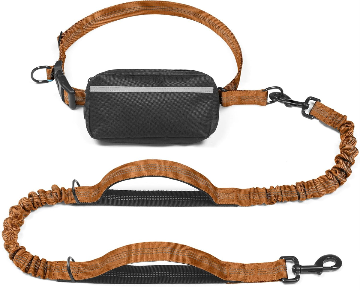 Hands Free Dog Leash with Zipper Pouch, Large, 25-120 lbs, Black