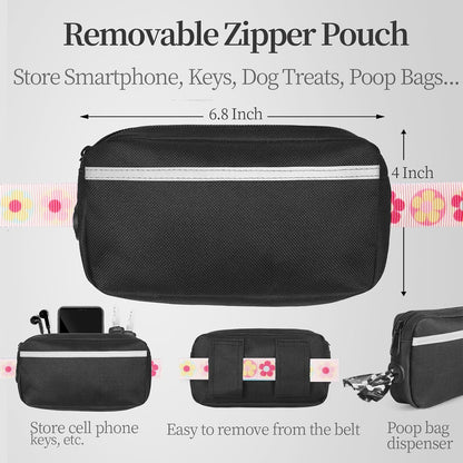Hands Free Dog Leash with Zipper Pouch, Large, 25-120 lbs, Black