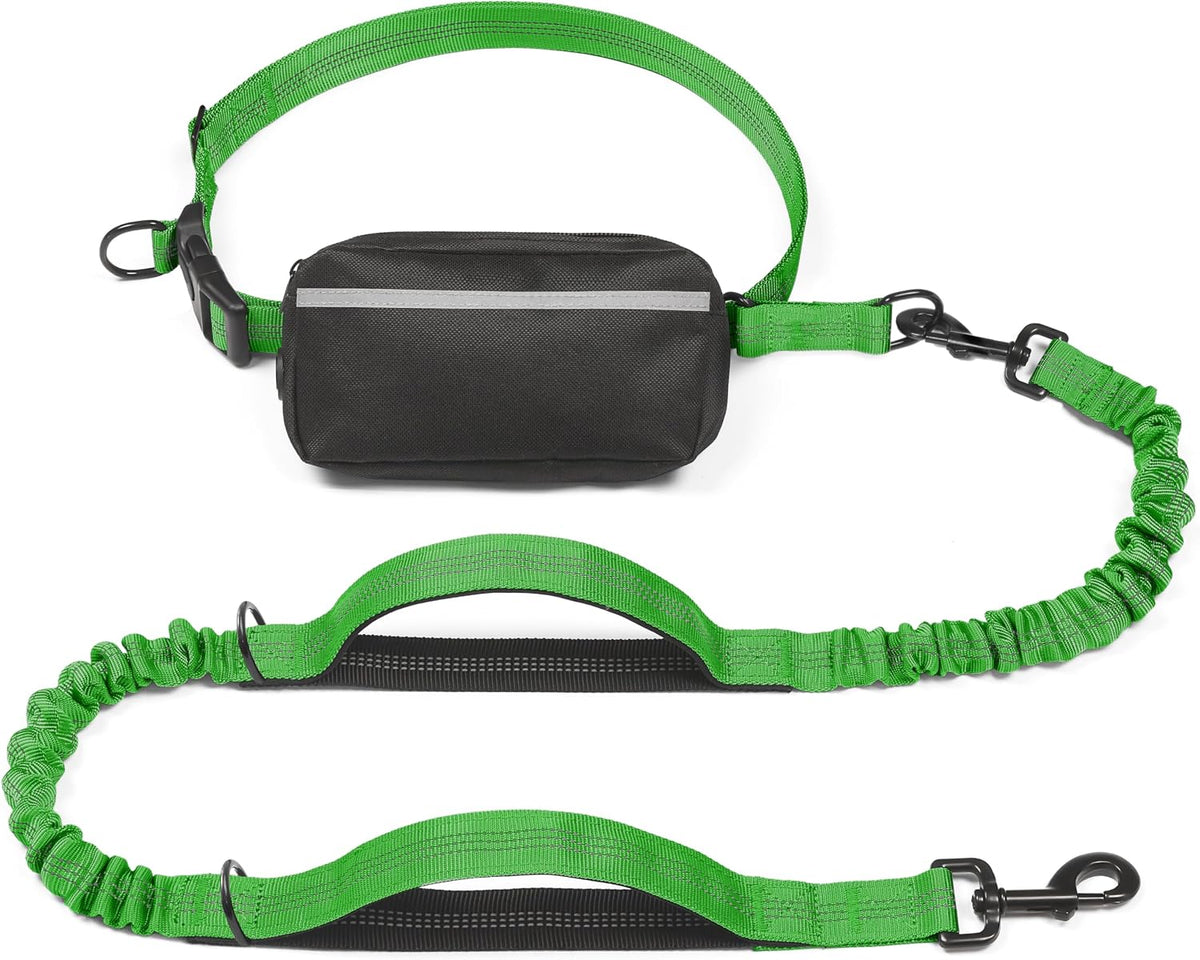 Hands Free Dog Leash with Zipper Pouch, Large, 25-120 lbs, Black