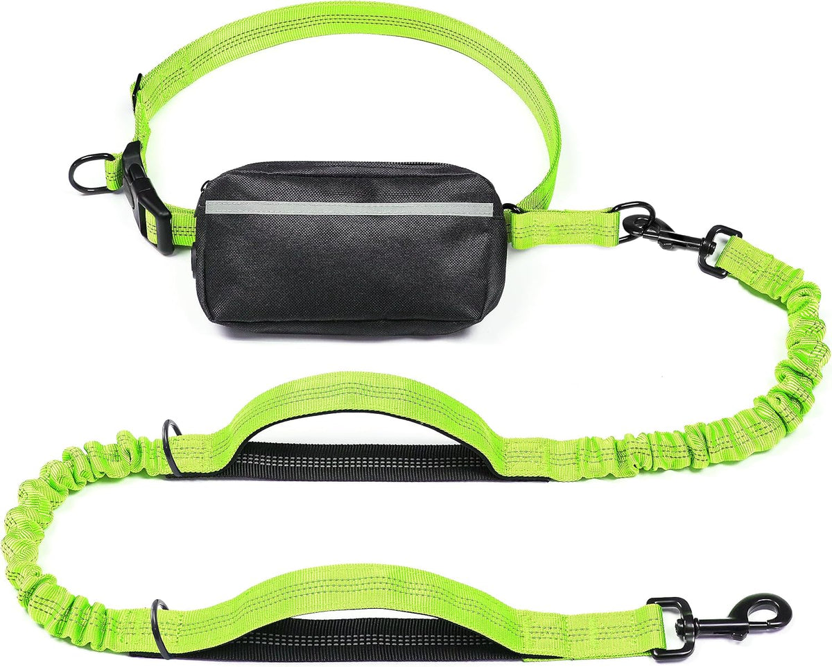 Hands Free Dog Leash with Zipper Pouch, Large, 25-120 lbs, Black